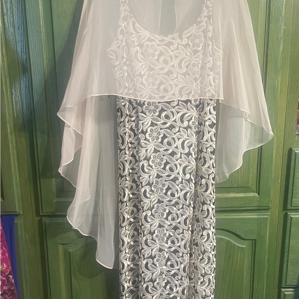 Elegant White and Gray Lace Dress